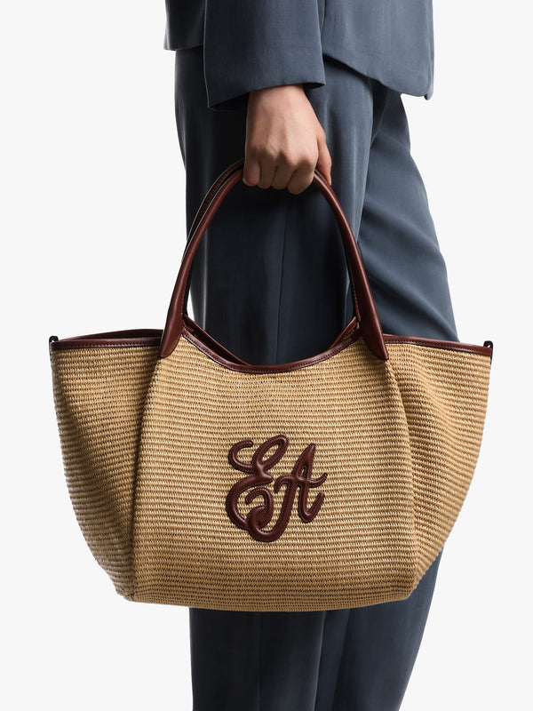 Woven Straw Medium Natural Tan Shopper Bag