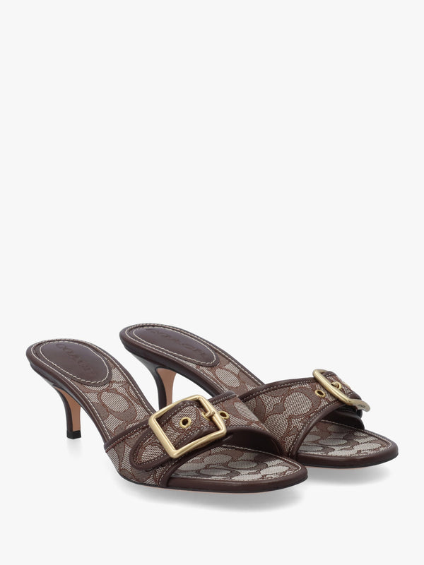 Margot Signature Jacquard Oak Maple Heeled Mules