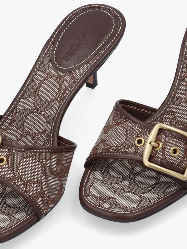 Margot Signature Jacquard Oak Maple Heeled Mules