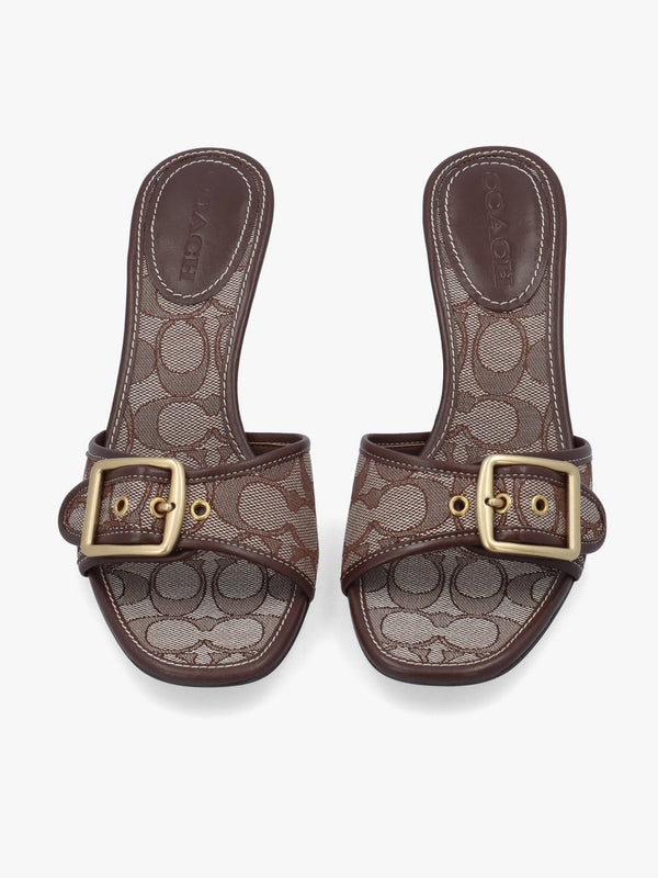 Margot Signature Jacquard Oak Maple Heeled Mules