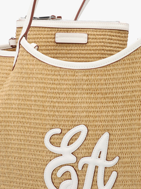 Woven Straw Medium Natural White Shopper Bag