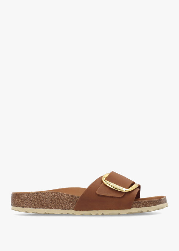 Madrid Big Buckle Cognac Waxy Leather Mules