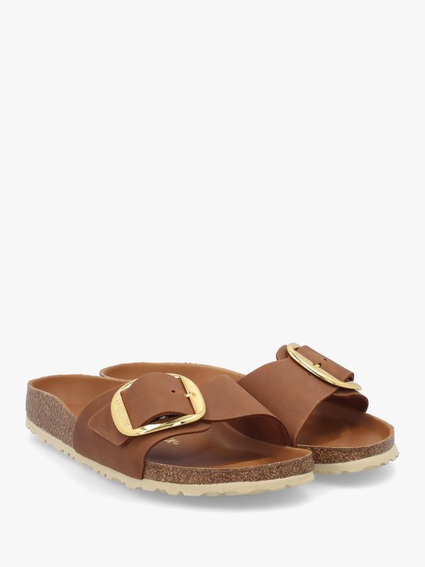 Madrid Big Buckle Cognac Waxy Leather Mules
