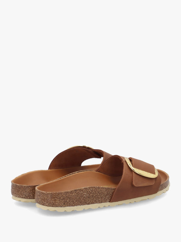 Madrid Big Buckle Cognac Waxy Leather Mules