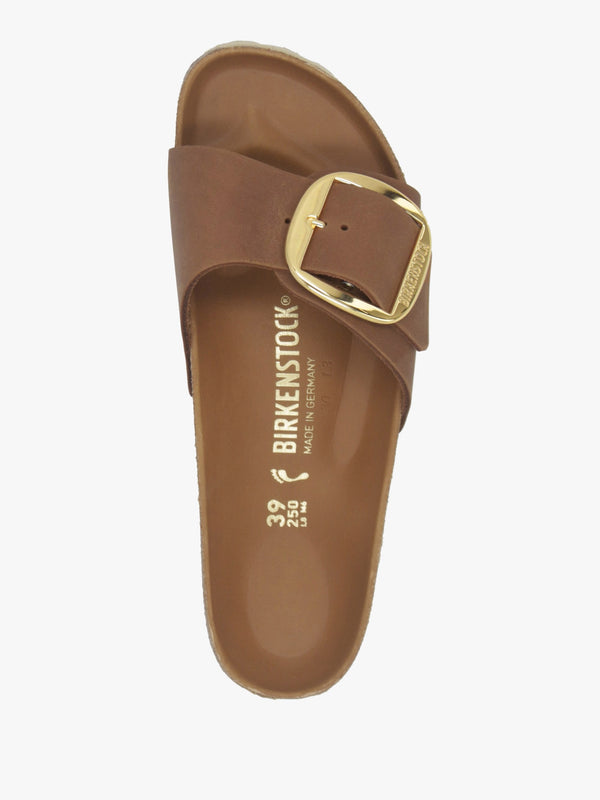 Madrid Big Buckle Cognac Waxy Leather Mules