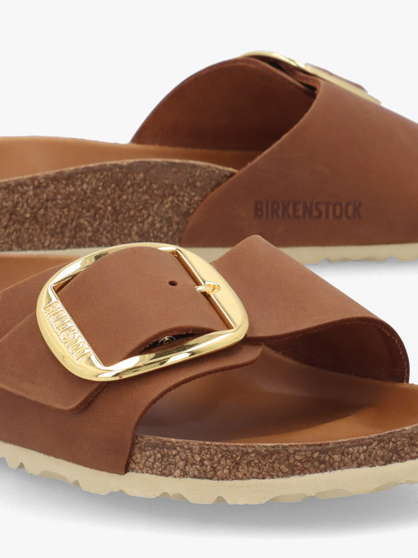 Madrid Big Buckle Cognac Waxy Leather Mules