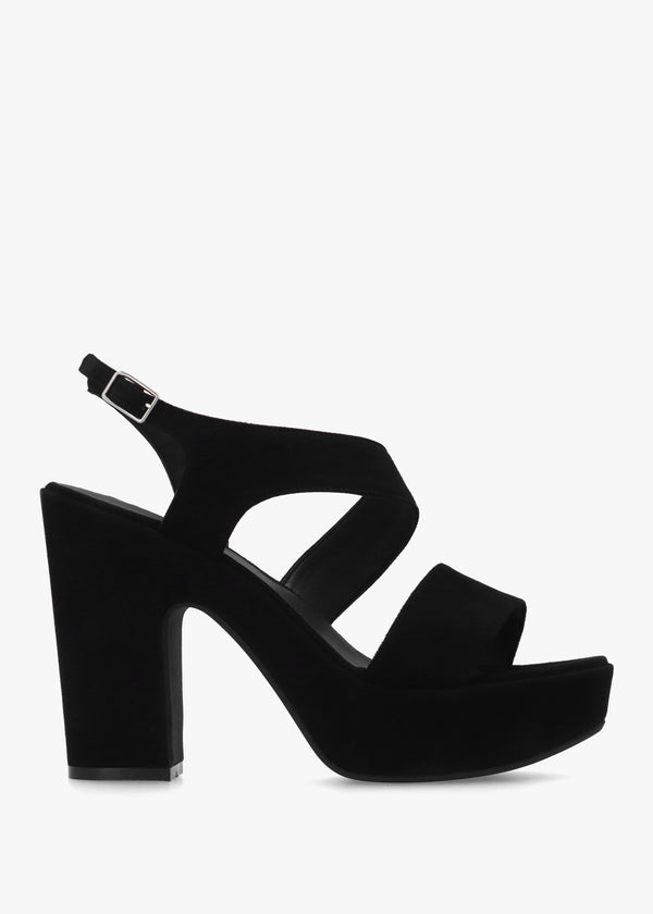 Seline Black Suede Asymmetric Platform Sandals