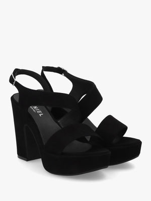 Seline Black Suede Asymmetric Platform Sandals