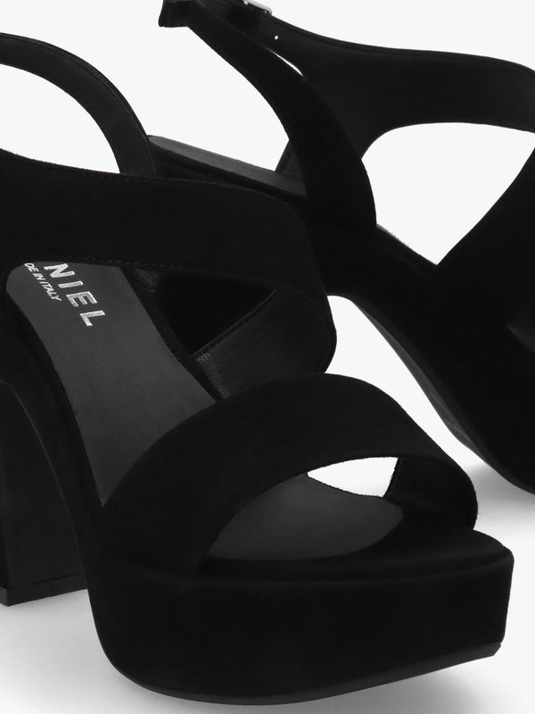Seline Black Suede Asymmetric Platform Sandals