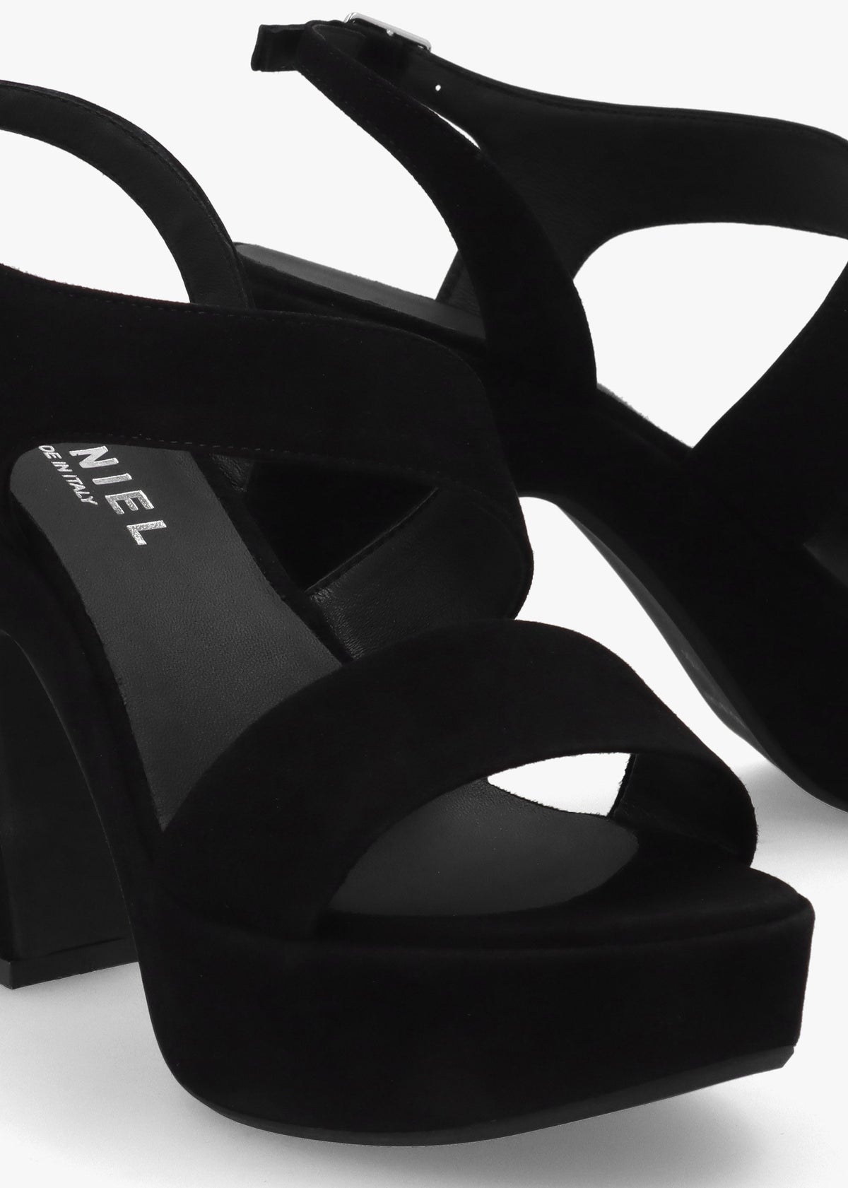 Seline Black Suede Asymmetric Platform Sandals
