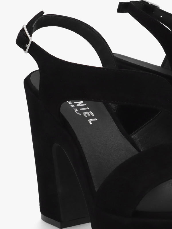 Seline Black Suede Asymmetric Platform Sandals