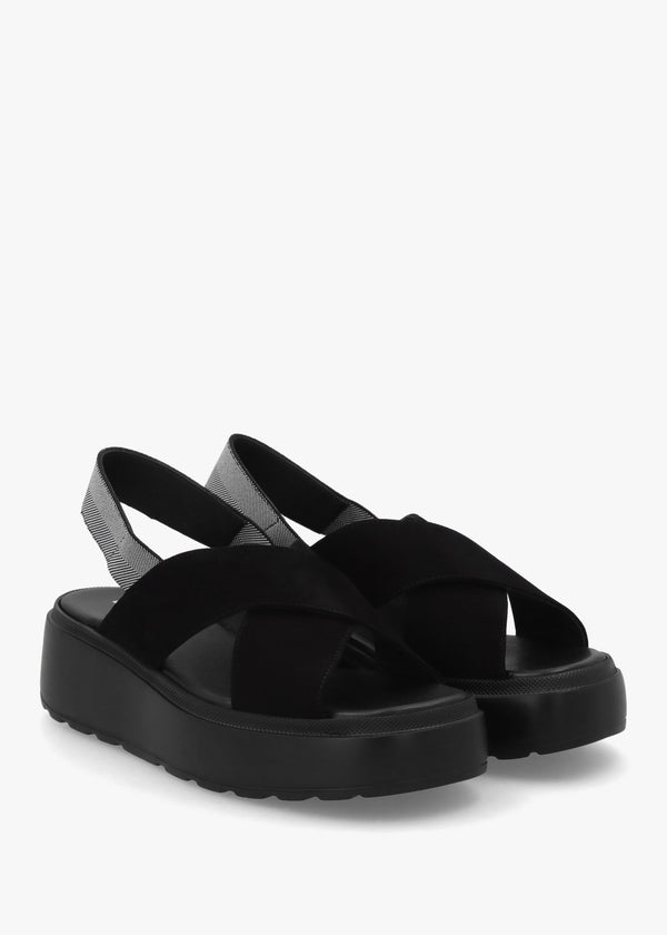 Sofly Black Suede Flatform Sandals