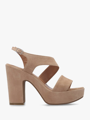 Seline Beige Suede Asymmetric Platform Sandals