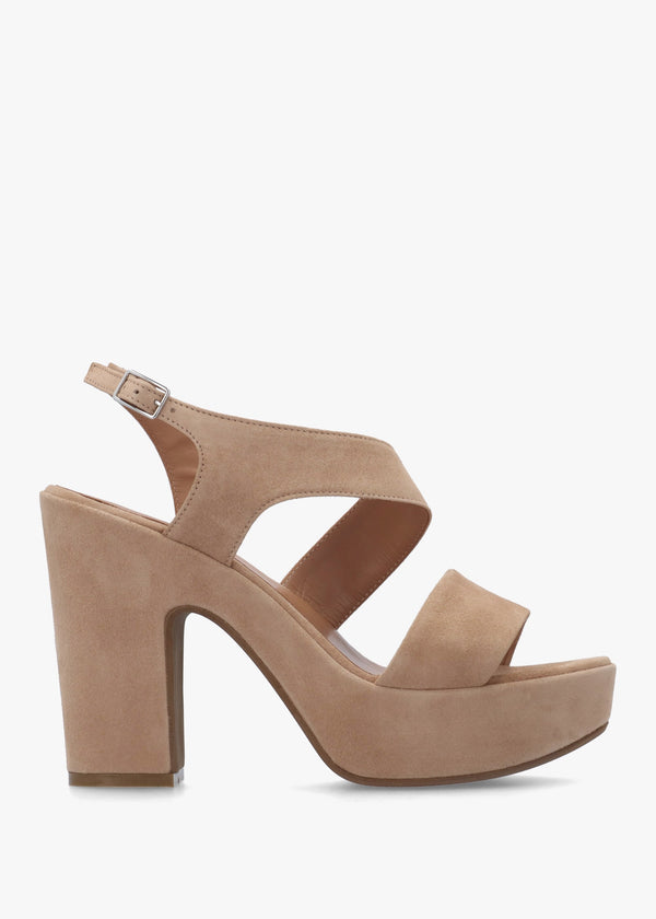 Seline Beige Suede Asymmetric Platform Sandals