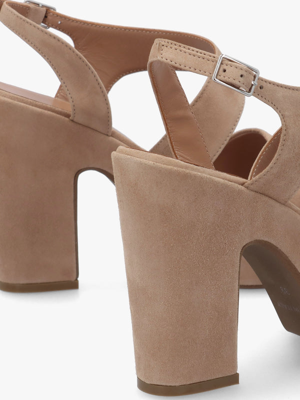 Seline Beige Suede Asymmetric Platform Sandals