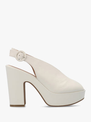 Solay Cream Leather Platform Heeled Sandals