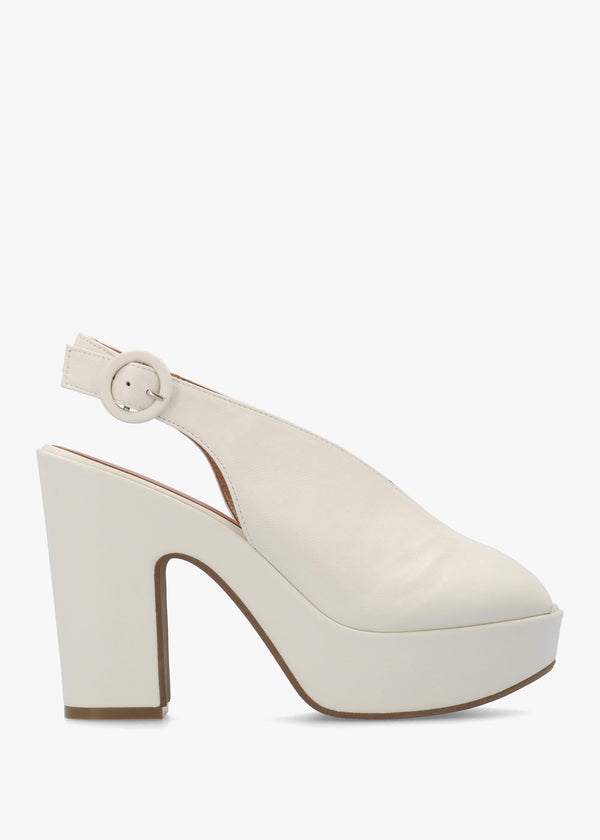 Solay Cream Leather Platform Heeled Sandals