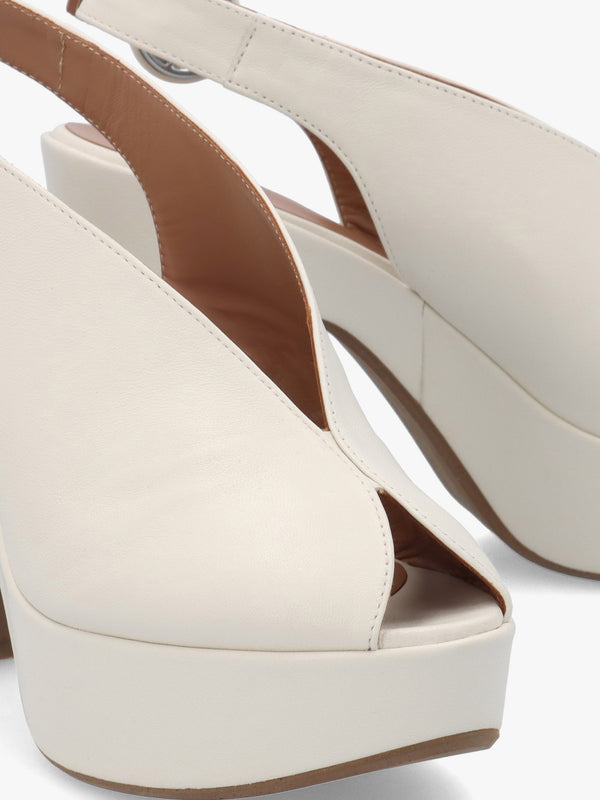 Solay Cream Leather Platform Heeled Sandals