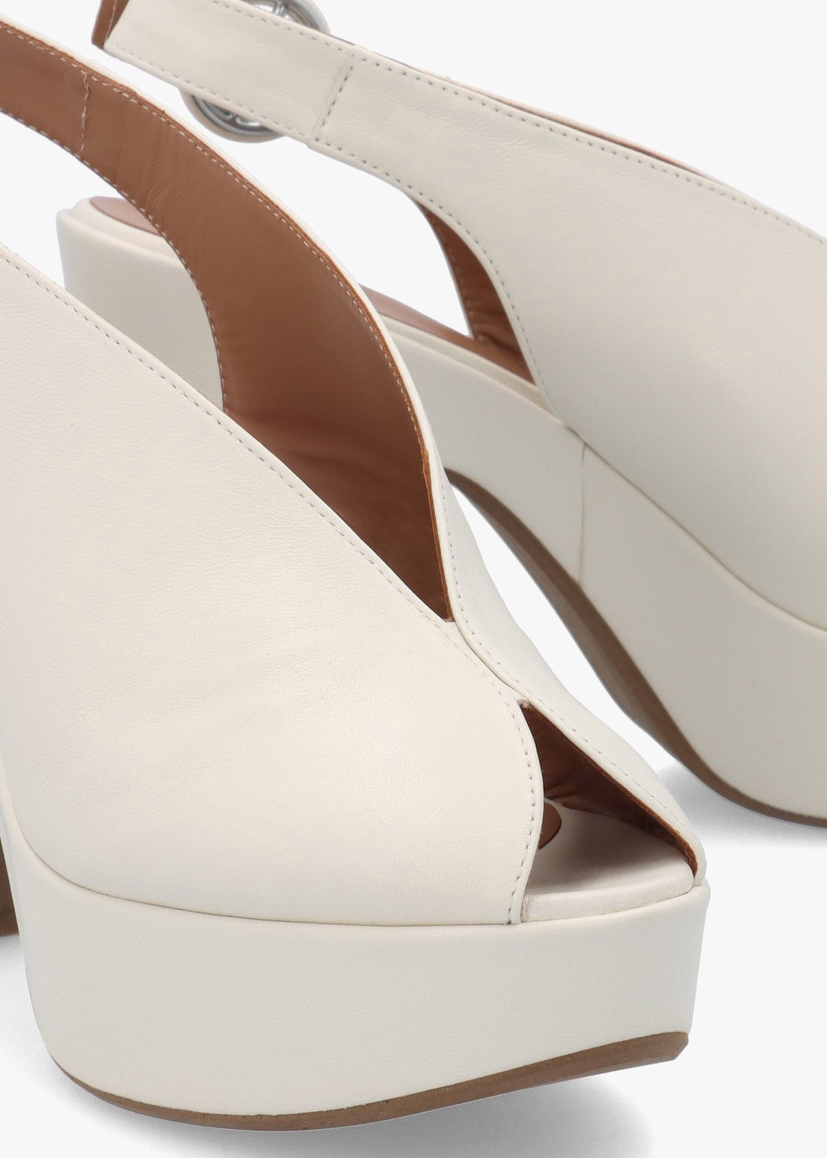 Solay Cream Leather Platform Heeled Sandals