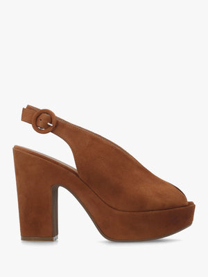 Solay Tan Suede Platform Heeled Sandals