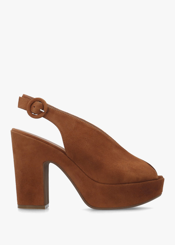 Solay Tan Suede Platform Heeled Sandals