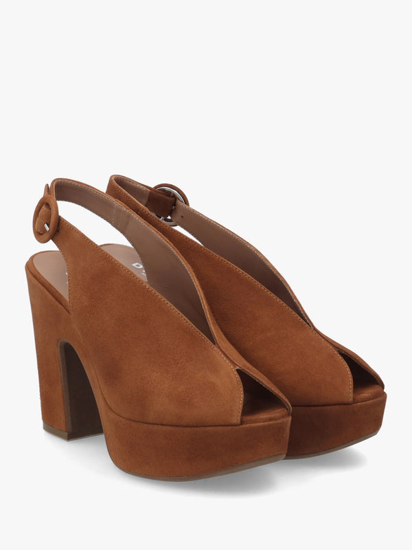 Solay Tan Suede Platform Heeled Sandals