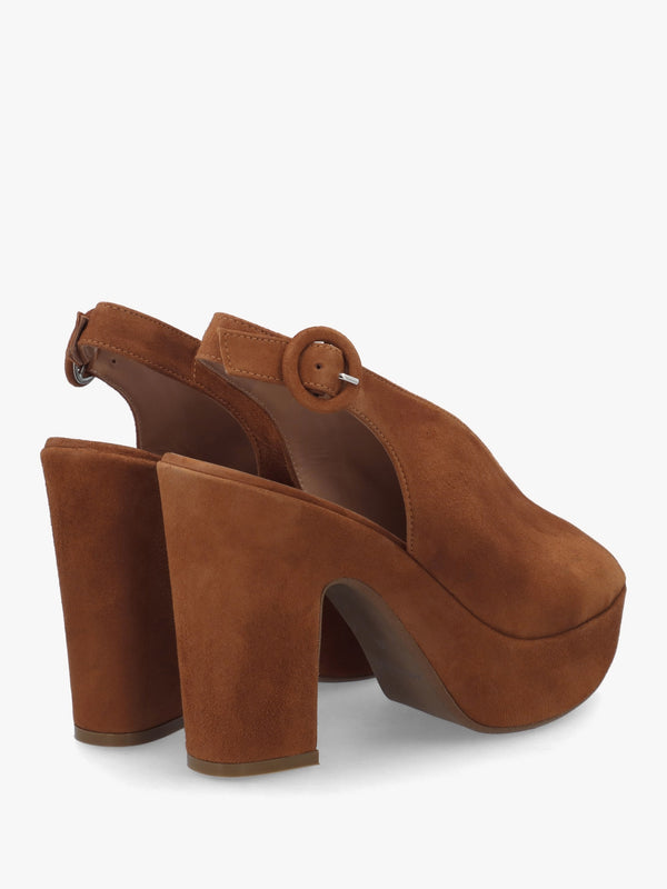 Solay Tan Suede Platform Heeled Sandals