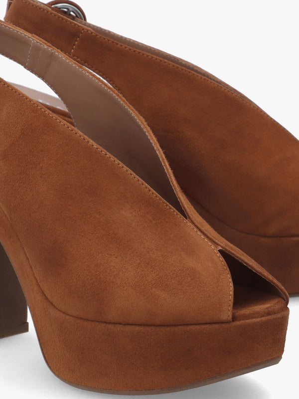 Solay Tan Suede Platform Heeled Sandals