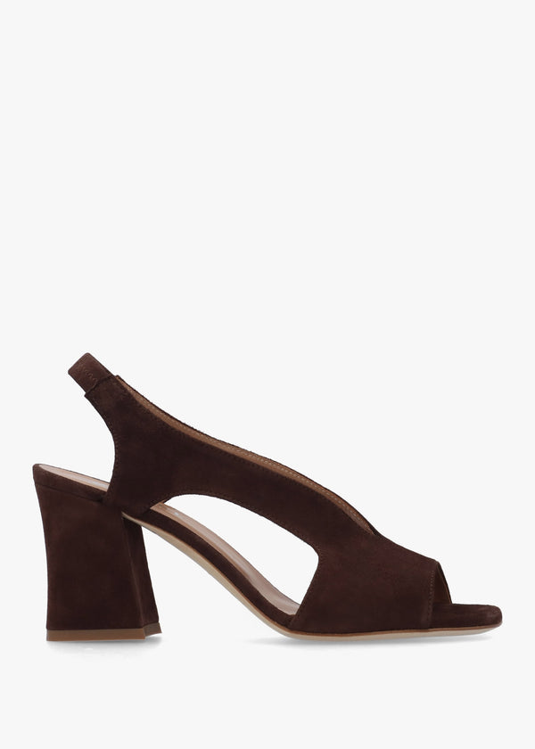 Scoop Brown Suede Cut Away Shaped Heel Sandals