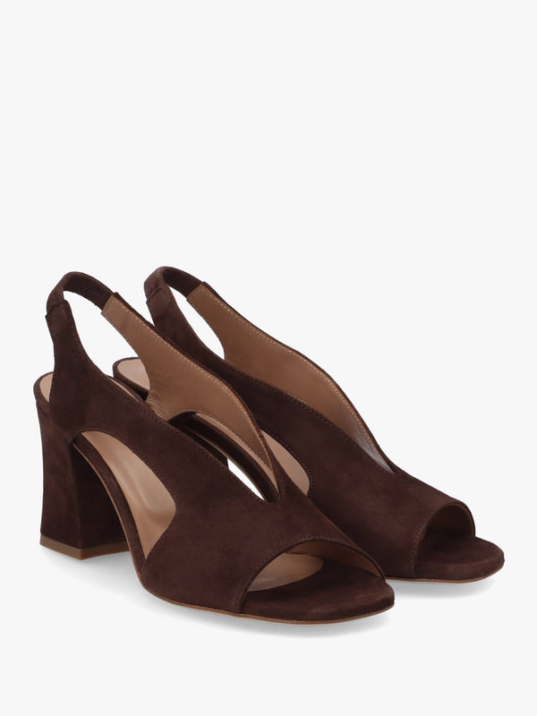 Scoop Brown Suede Cut Away Shaped Heel Sandals