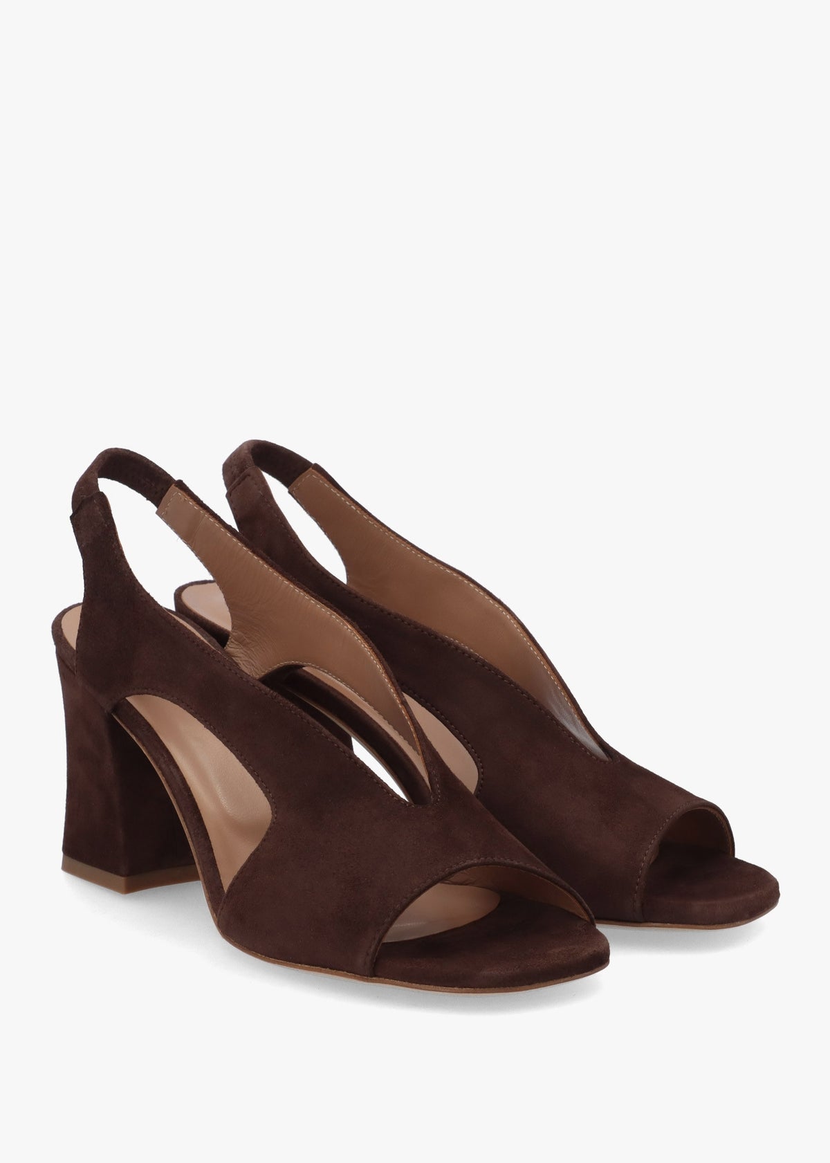 Scoop Brown Suede Cut Away Shaped Heel Sandals