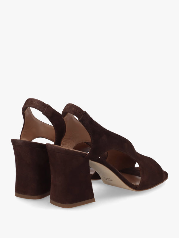 Scoop Brown Suede Cut Away Shaped Heel Sandals