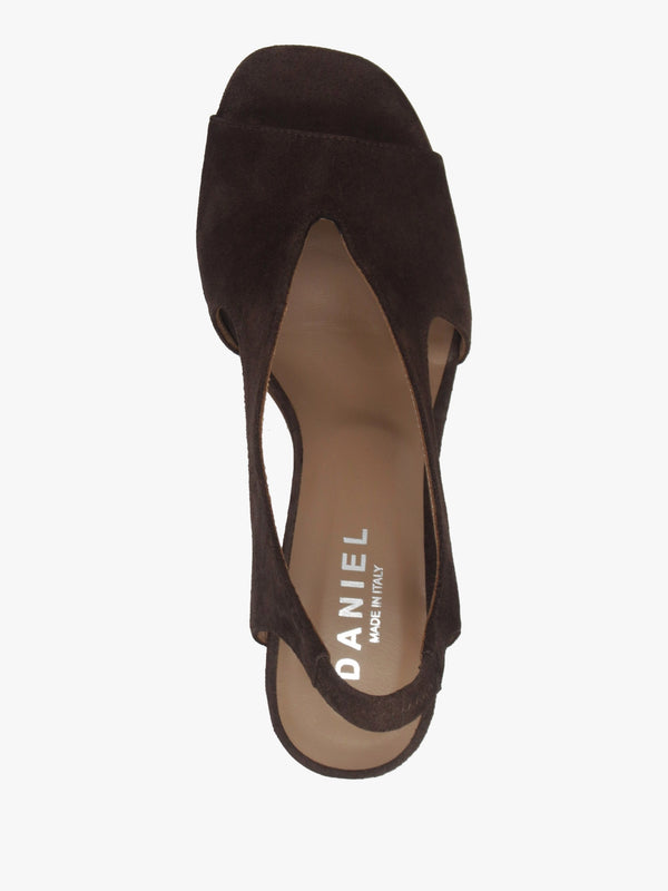 Scoop Brown Suede Cut Away Shaped Heel Sandals