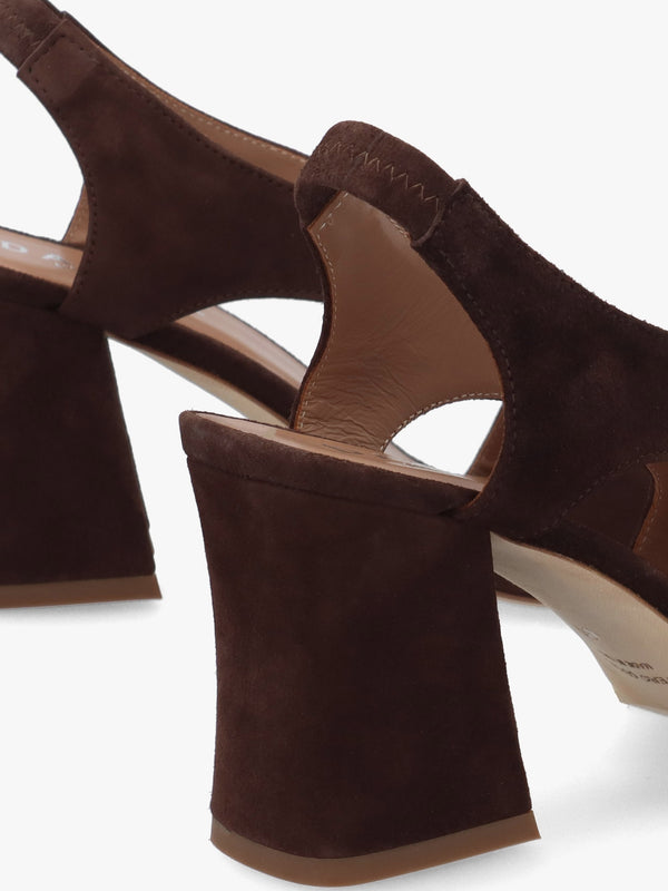 Scoop Brown Suede Cut Away Shaped Heel Sandals