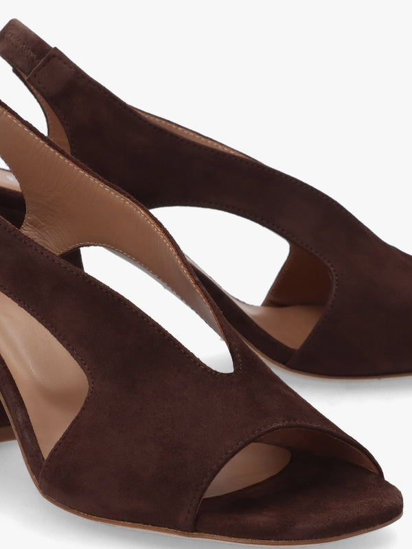 Scoop Brown Suede Cut Away Shaped Heel Sandals