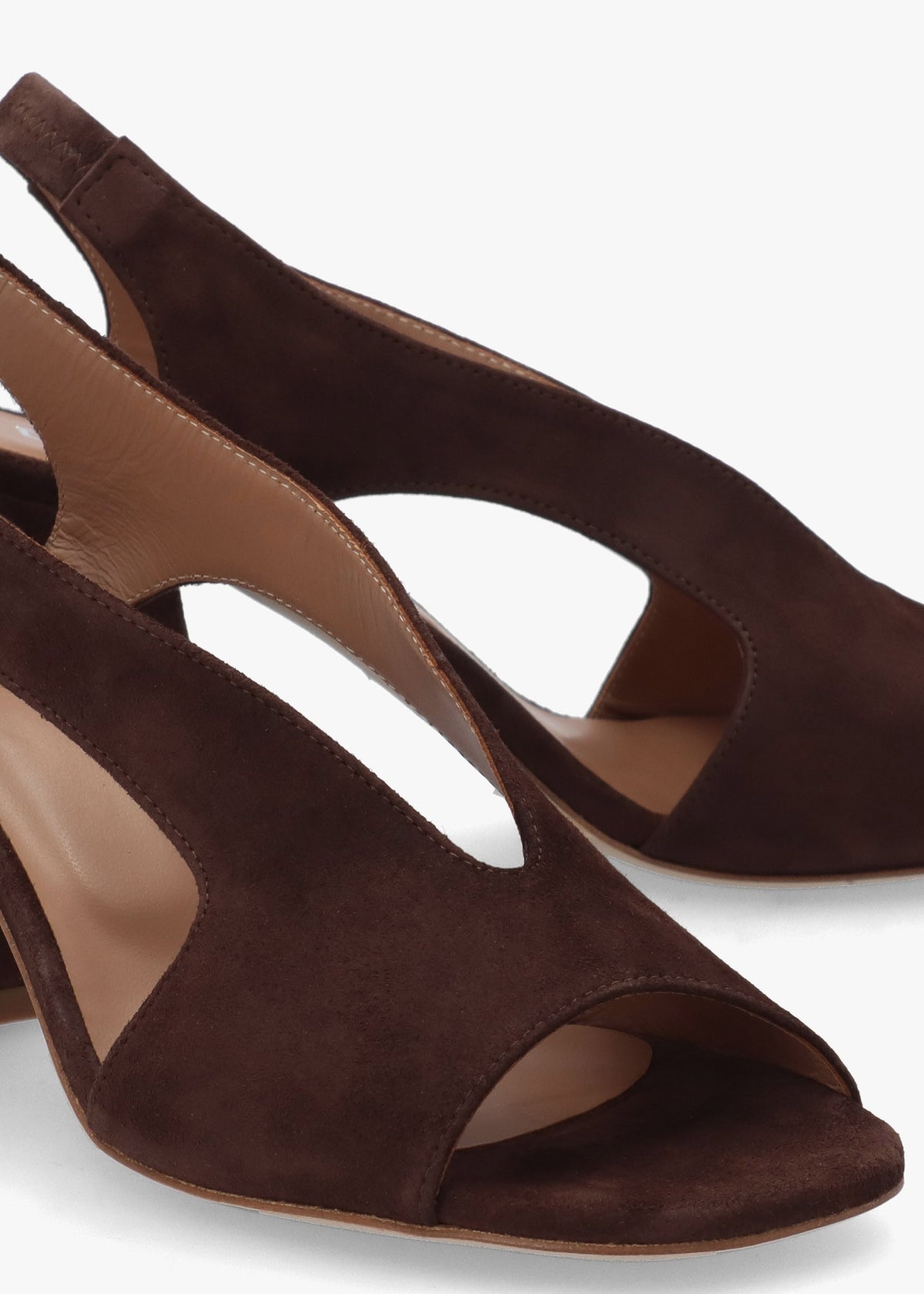 Scoop Brown Suede Cut Away Shaped Heel Sandals