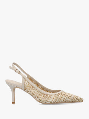Rachel Beige Woven Sling Back Heeled Court Shoes