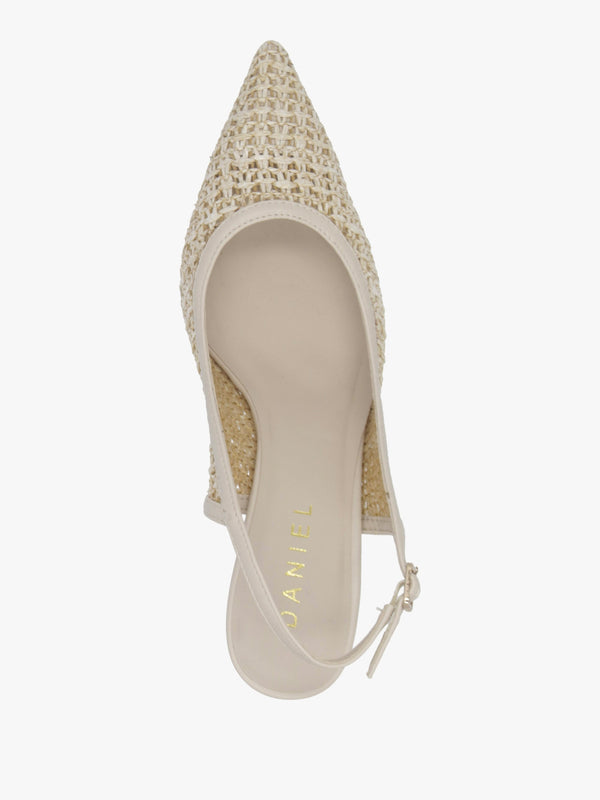 Rachel Beige Woven Sling Back Heeled Court Shoes