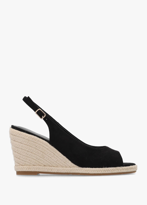 Ruby Black Sling Back Espadrille Wedge Sandals