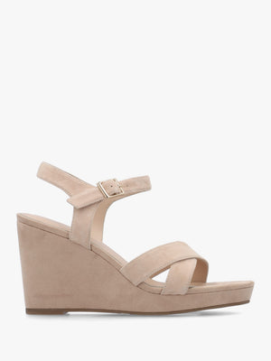 Ruth Beige Suede Cross Strap Wedge Sandals