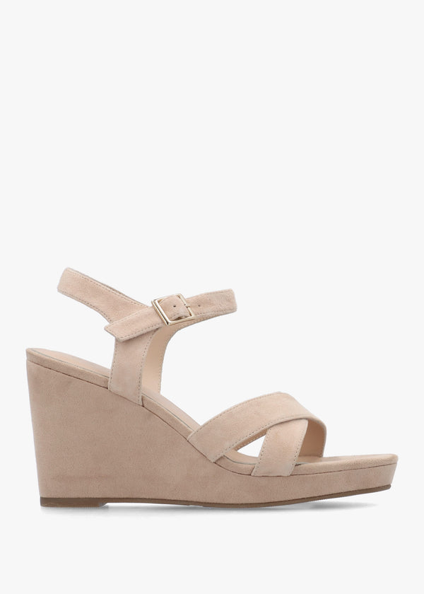 Ruth Beige Suede Cross Strap Wedge Sandals