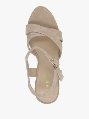 Ruth Beige Suede Cross Strap Wedge Sandals