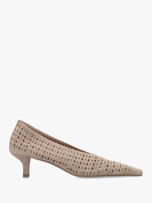 Skye Beige Suede Perforated Kitten Heel Court Shoes