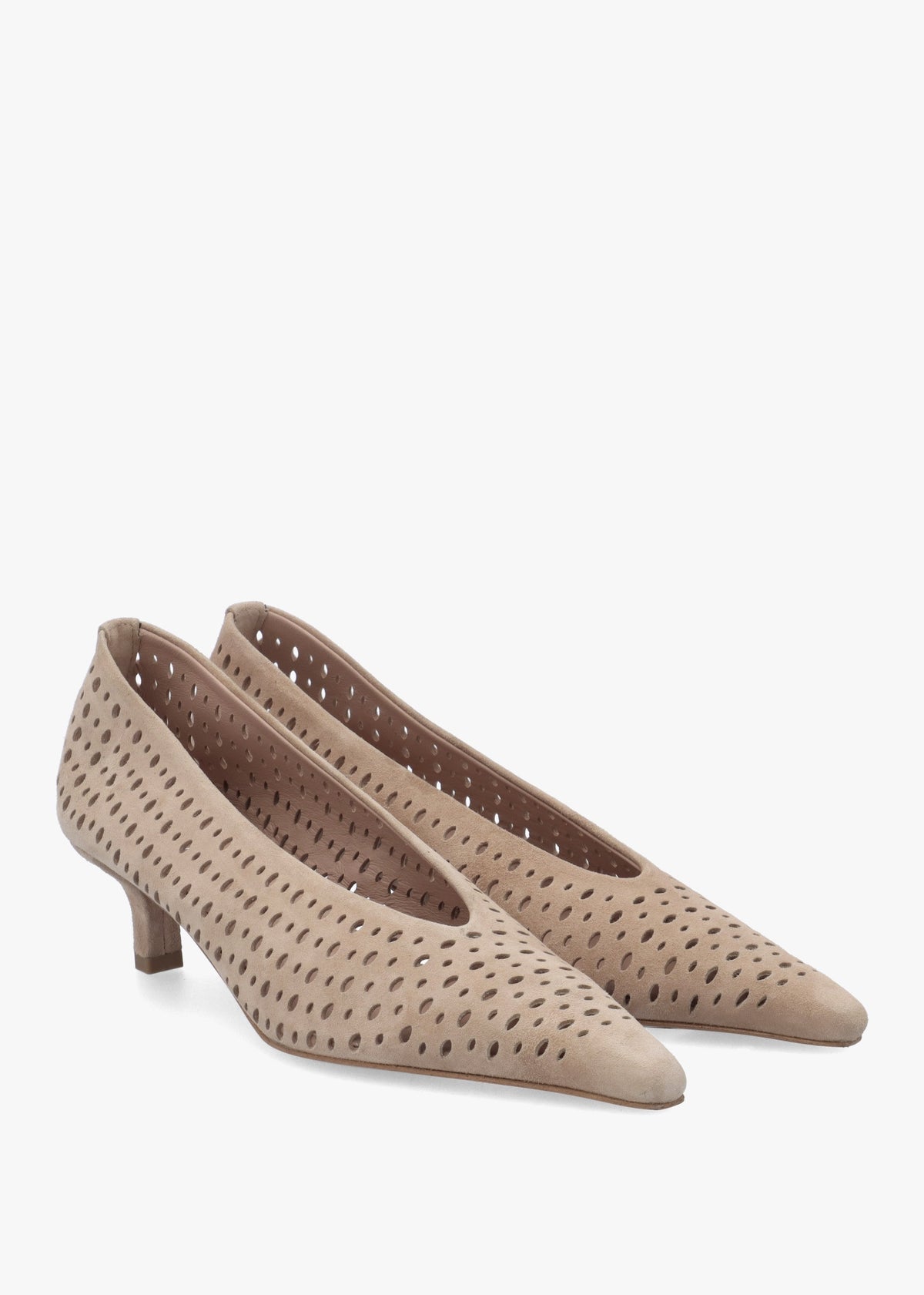 Skye Beige Suede Perforated Kitten Heel Court Shoes
