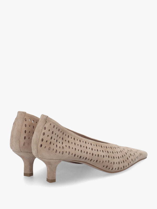 Skye Beige Suede Perforated Kitten Heel Court Shoes
