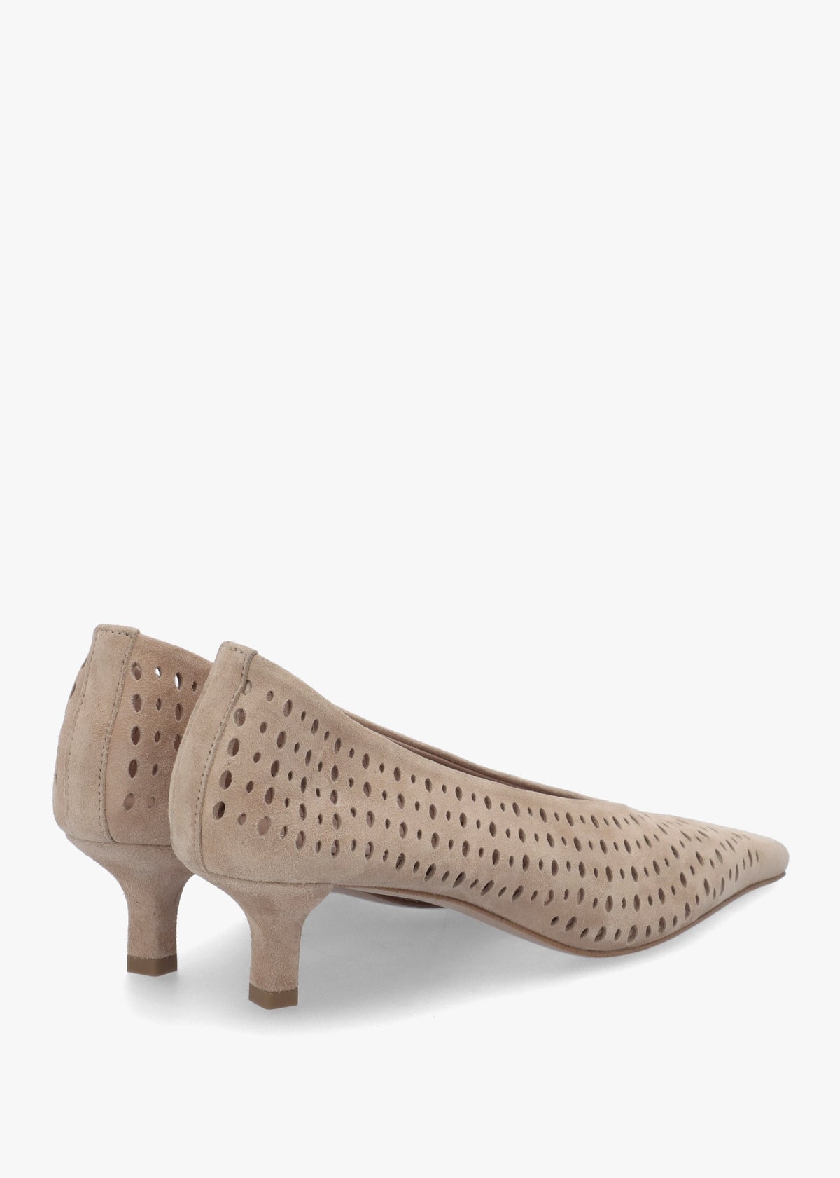 Skye Beige Suede Perforated Kitten Heel Court Shoes