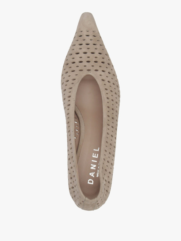 Skye Beige Suede Perforated Kitten Heel Court Shoes