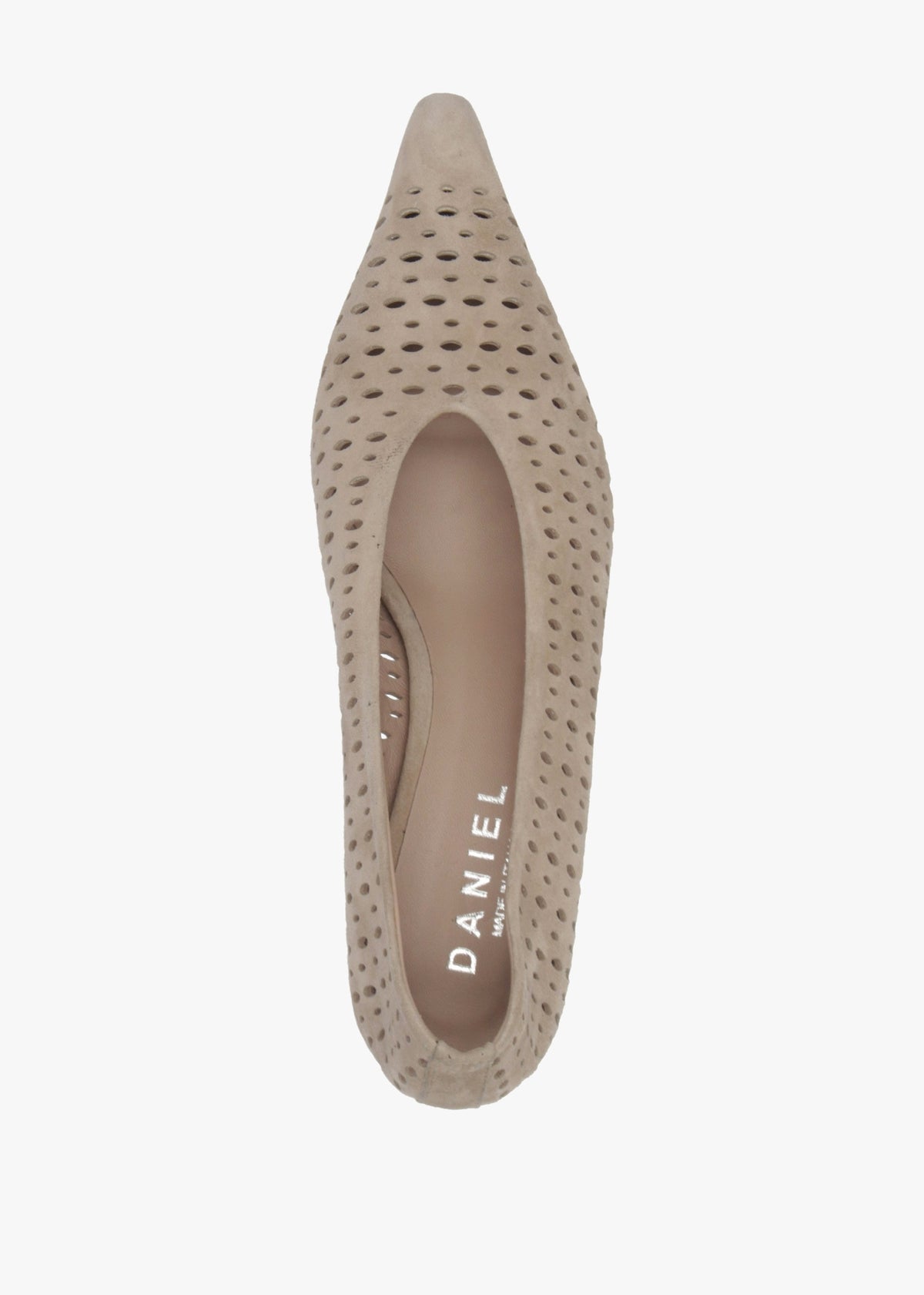 Skye Beige Suede Perforated Kitten Heel Court Shoes