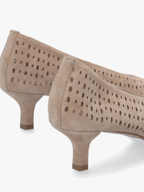 Skye Beige Suede Perforated Kitten Heel Court Shoes