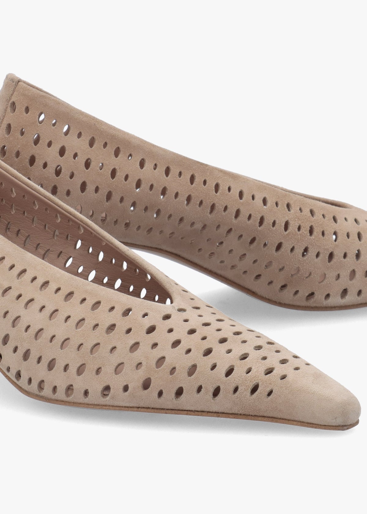 Skye Beige Suede Perforated Kitten Heel Court Shoes